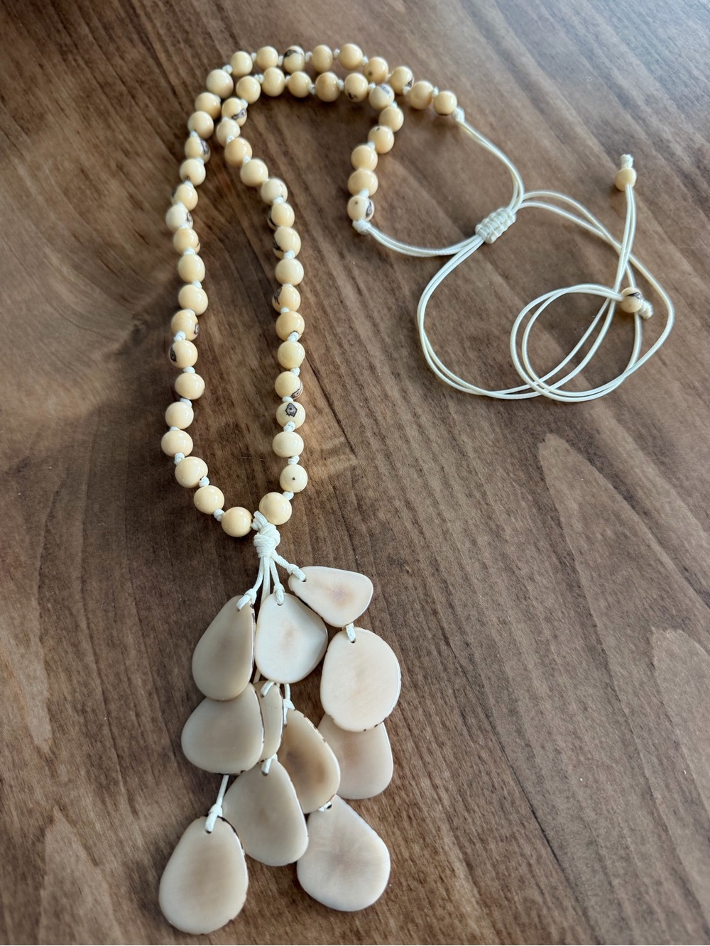 TAGUA TASSEL ACAI Bead Beaded Necklace Artisan Handmade Unique ivory jewelry nwt
